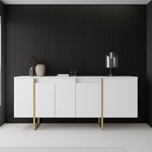 Le charme du rangement avec ce commode avec tiroirs, avec portes, coloris blanc et marron