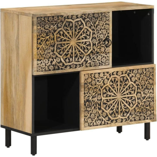Le charme du rangement avec ce buffet avec tiroirs, avec portes, coloris noir et marron