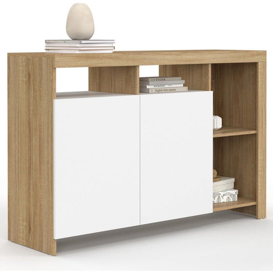 Une touche de caractere, buffet avec etageres, avec elements vitres dans un ton noir et vert