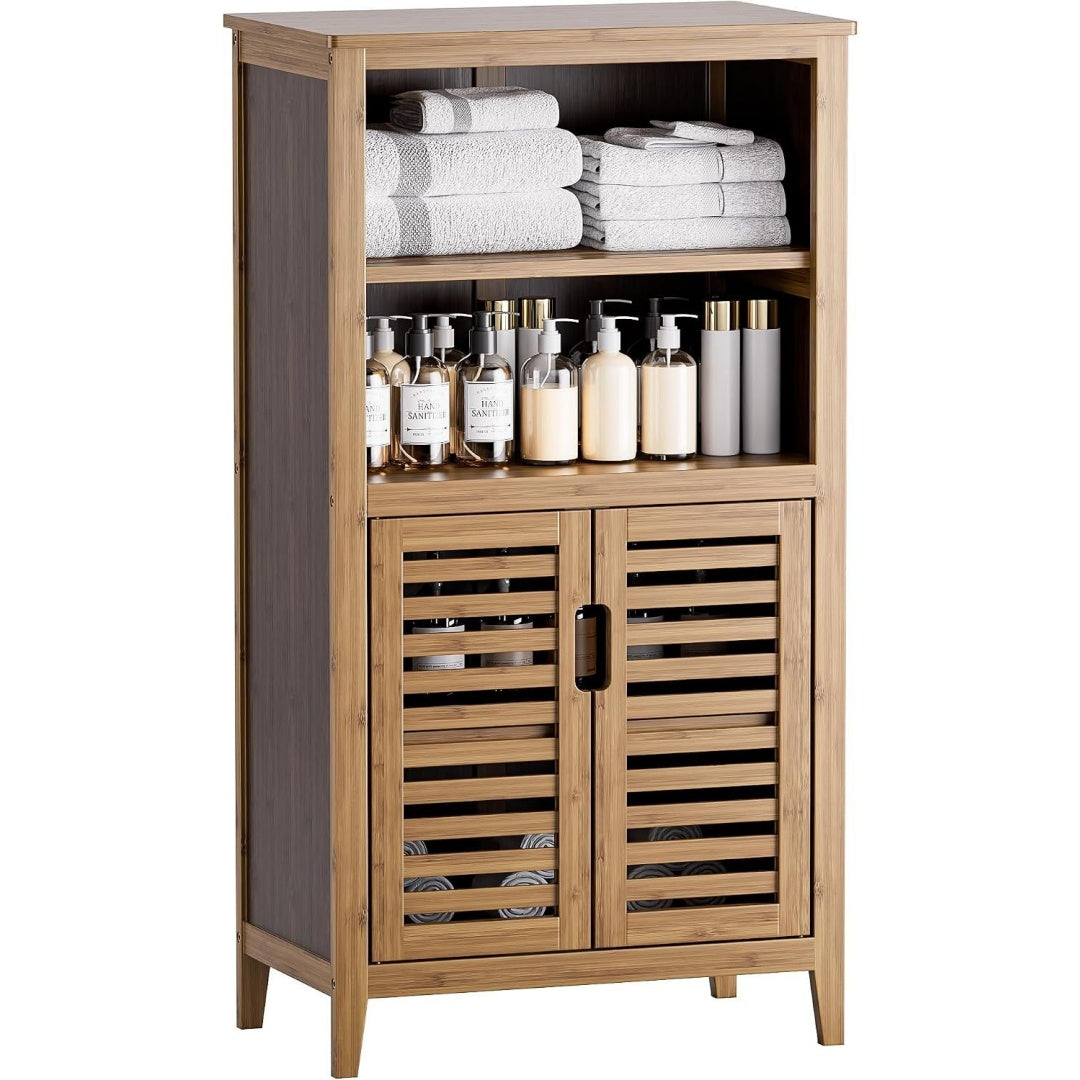 Le charme du rangement avec ce buffet avec tiroirs, avec portes, coloris gris et naturel