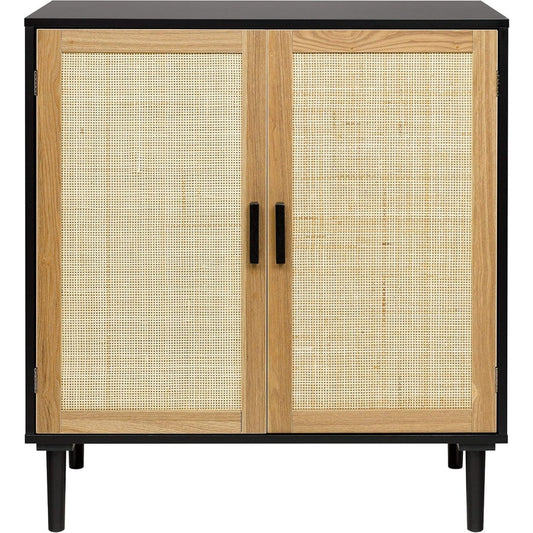 Un espace mieux organise grace a ce armoire avec portes, finition blanc et chene