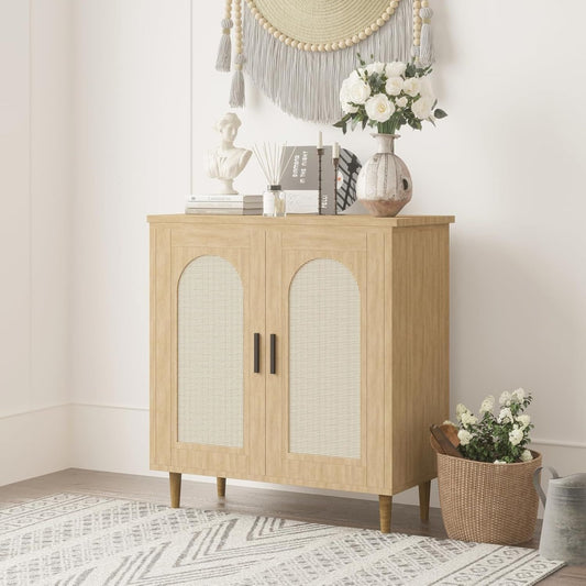 Pour un interieur harmonieux, meuble de rangement avec portes, a l'aspect bois en finition blanc et noir