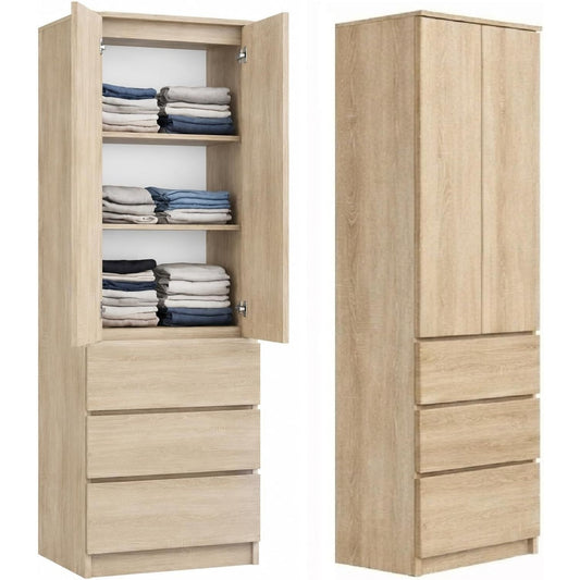 Le charme du rangement avec ce buffet avec portes, avec etageres, coloris noir et naturel