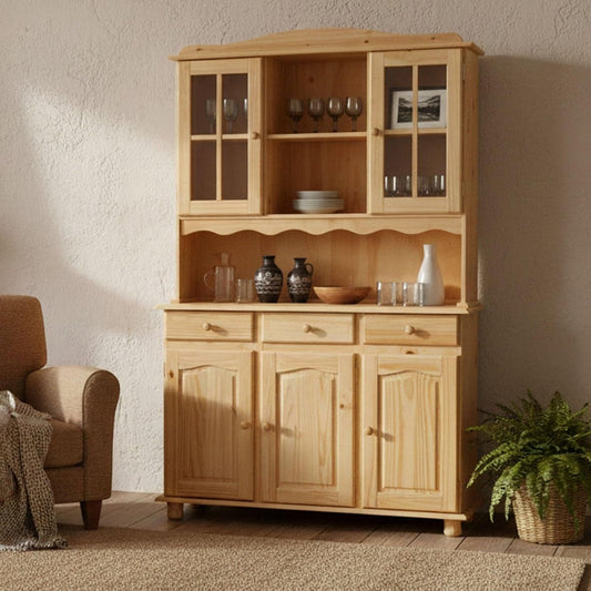 Une silhouette equilibree pour ce buffet avec tiroirs, avec portes, teinte blanc et bois naturel