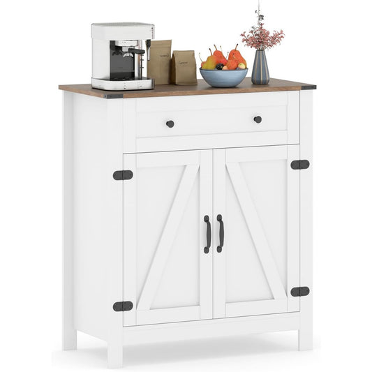 Une silhouette equilibree pour ce buffet avec portes, a l'aspect bois, teinte bois naturel