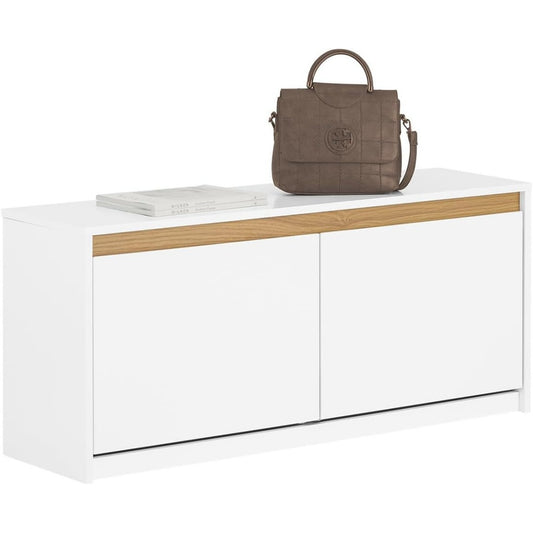 Pour un interieur harmonieux, table avec portes, a l'aspect bois en finition blanc et naturel