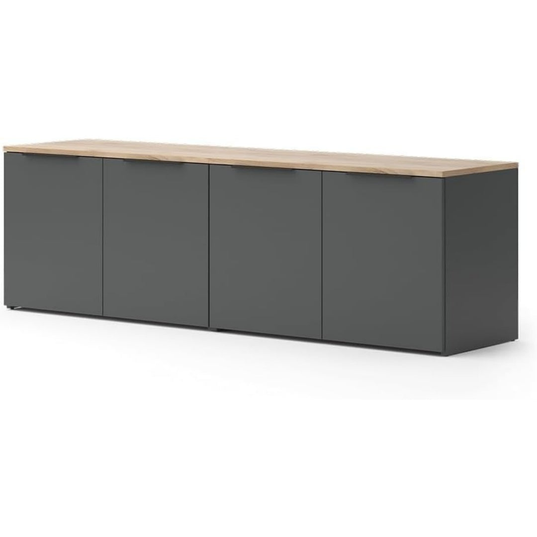 Un espace mieux organise grace a ce armoire avec portes, a l'aspect bois, finition noir et chene