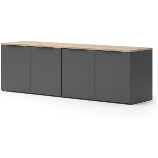 Un espace mieux organise grace a ce armoire avec portes, a l'aspect bois, finition noir et chene