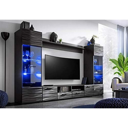 Pour un interieur harmonieux, buffet avec portes, avec etageres en finition noir et chene