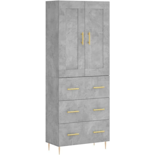 Un espace mieux organise grace a ce buffet avec portes, avec etageres, finition gris et bois naturel