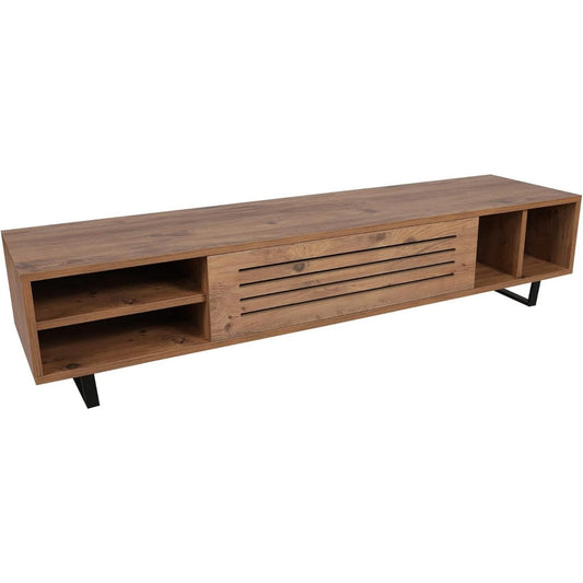 Une silhouette equilibree pour ce buffet avec tiroirs, avec portes, teinte marron et bois naturel