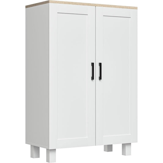 Un espace mieux organise grace a ce buffet avec portes, a l'aspect bois, finition chene et marron