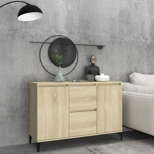 Le charme du rangement avec ce buffet avec tiroirs, avec portes, coloris noir et chene